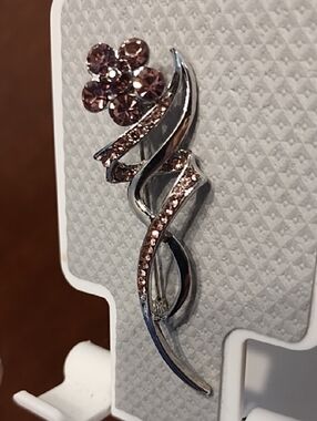 Silver-tone Pink Crystal Floral Swirl Brooch